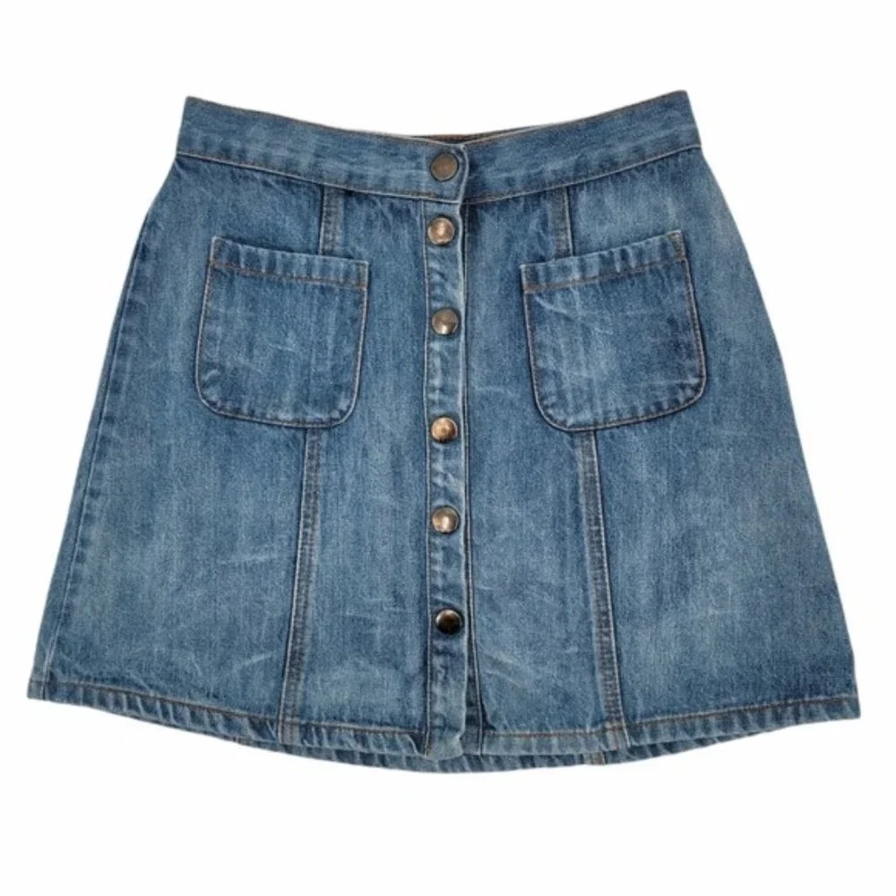 BDG Denim Jean Skirt Snap Up XS Mini Denim 100% Cotton Blue Jean